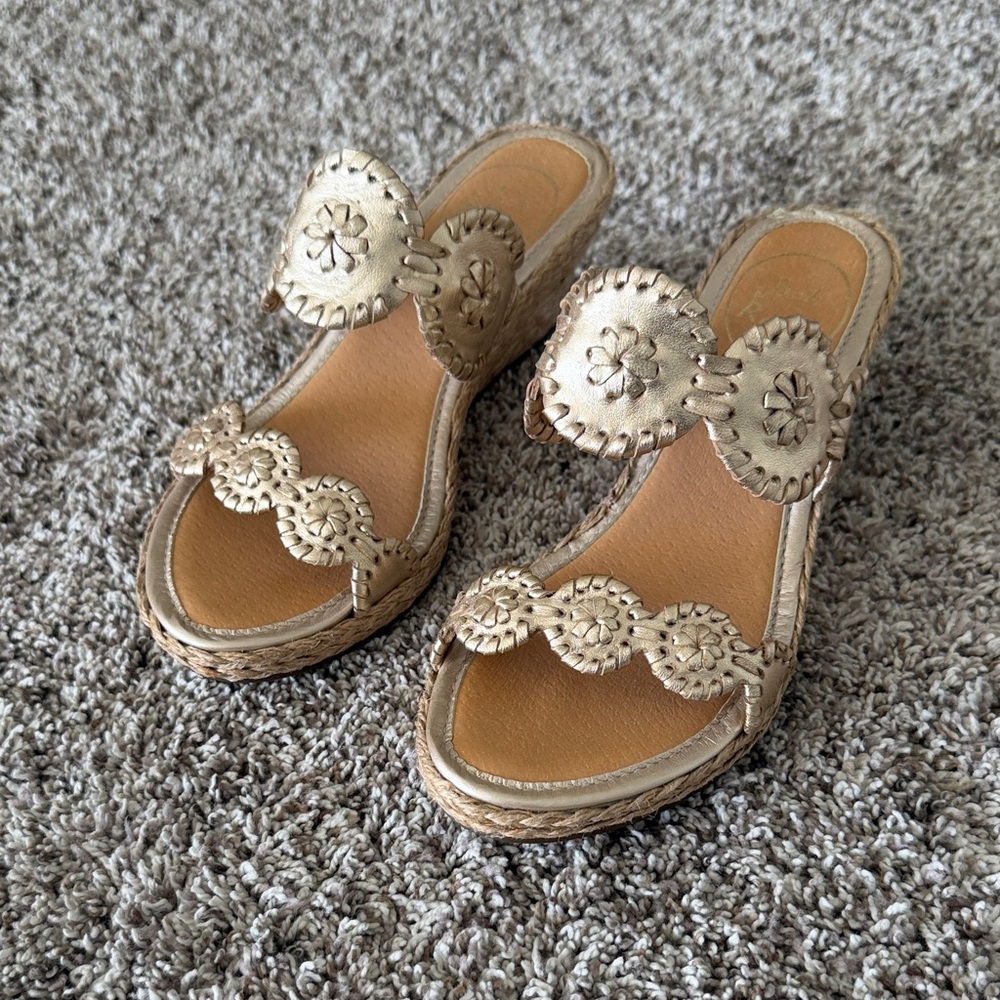 Jack Rogers Gold Wedge Sandals